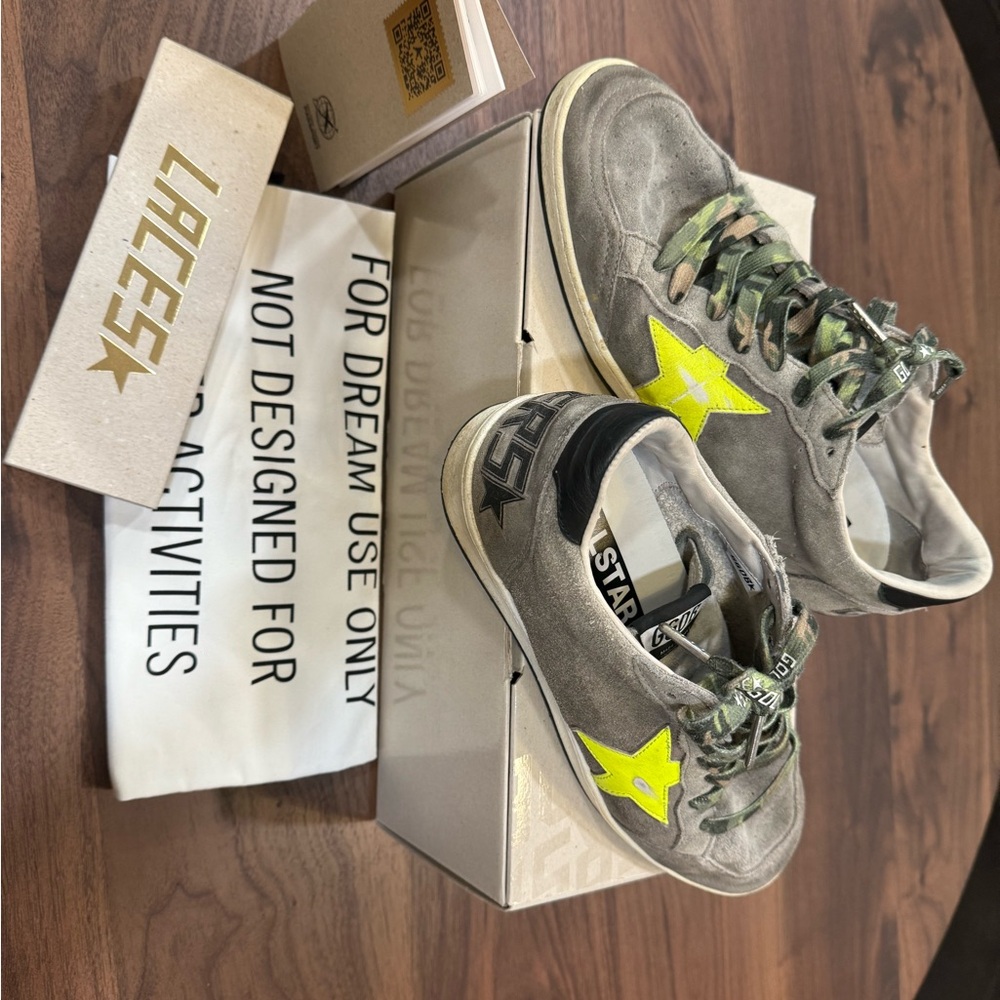 Golden Goose Gray Sneakers with Neon Yellow Star